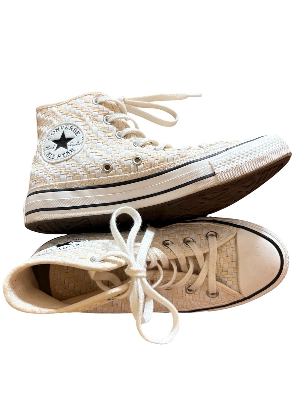 Converse High-Top Woven Cream Lace-Up Sneakers
